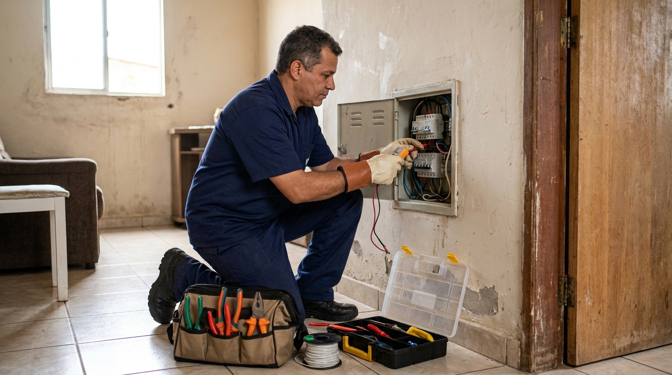 Eletricista com ferramentas em Duque de Caxias‑RJ