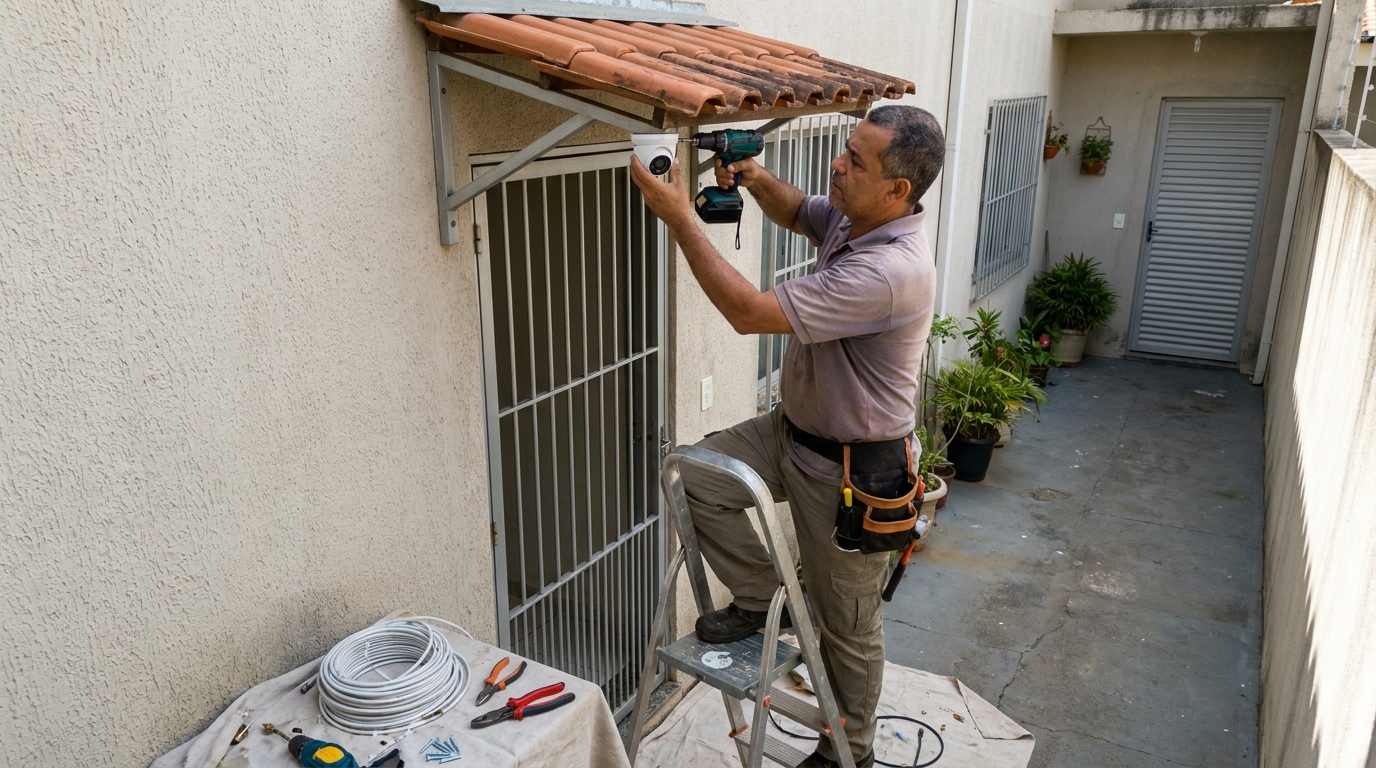 Eletricista instalando cameras de seguranca em Duque de Caxias‑RJ