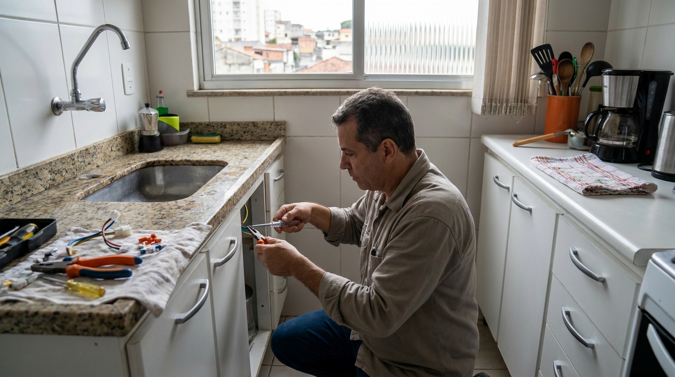 Eletricista instalando torneira eletrica em Duque de Caxias‑RJ