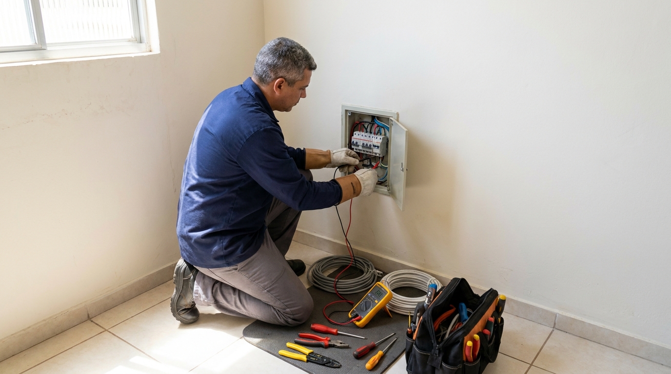 Eletricista realizando manutencao em Duque de Caxias‑RJ